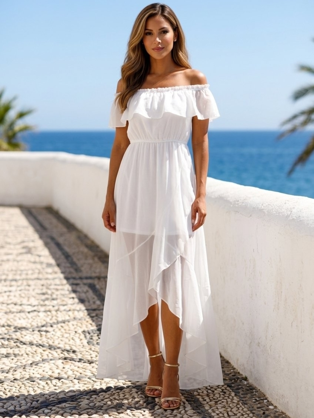 Express White One-Shoulder Ruffle Maxi Dress